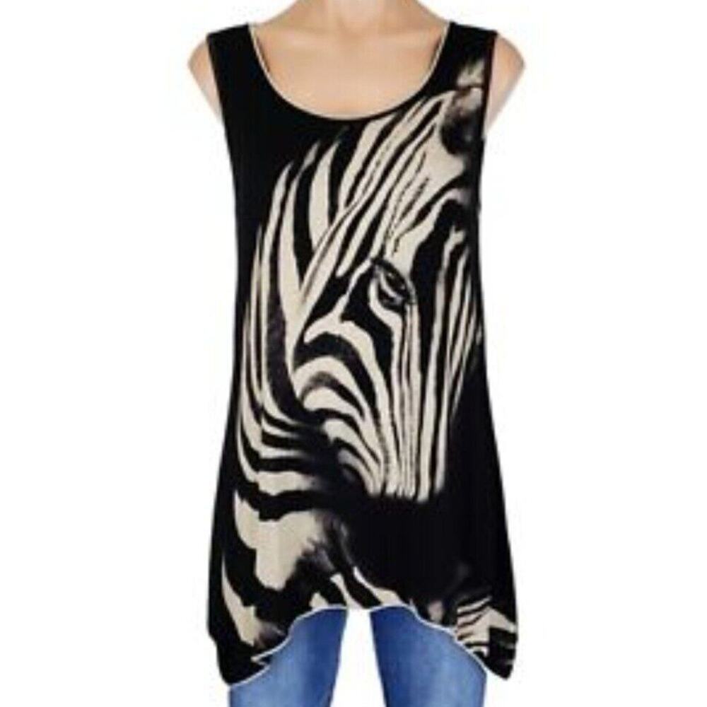 Skinny Minnie Shirt Womens Small Tunic Top Black Zebra White Striped Embroidered